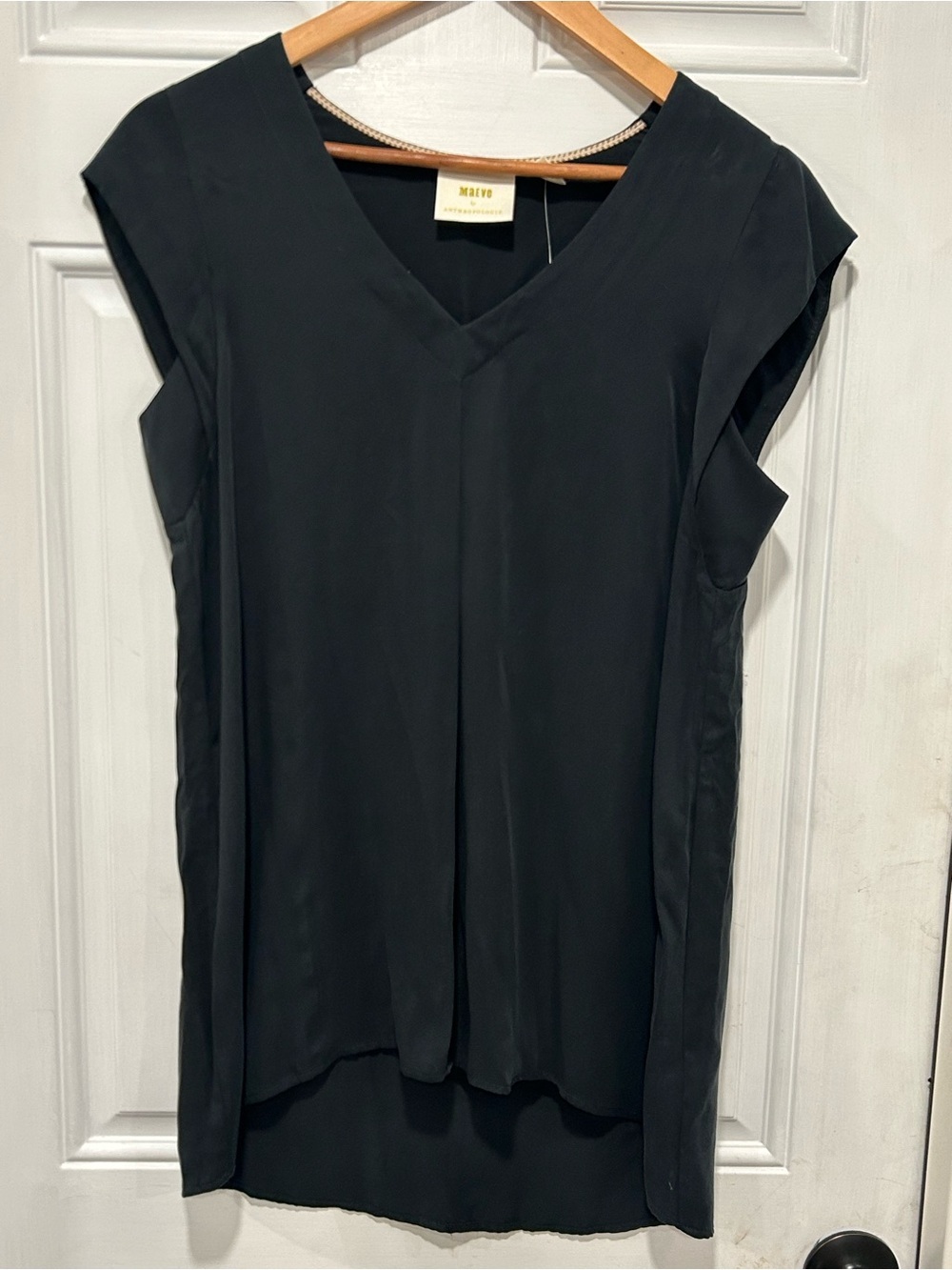 MAEVE by Anthropologie Ally Cupro V-Neck Tunic Sleeveless Top Black NWT Sz Small